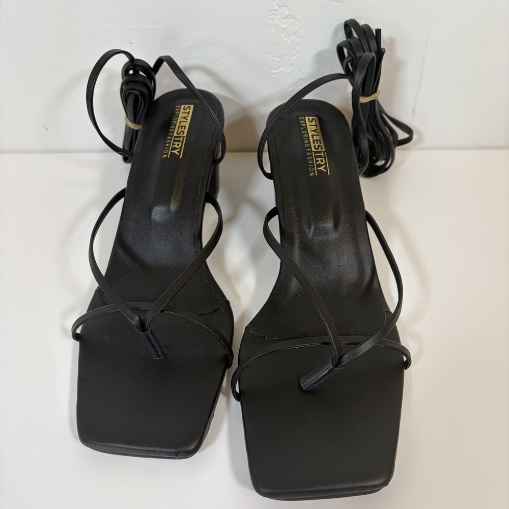 Styles Try Women Black Strappy Calf Lace Up‎ Mini Block Heels Size 6 NEW Sexy
